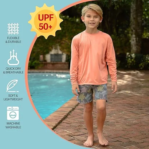 INGEAR Boys' Rash Guard with UPF 50+ Sun Protection, Quick-Dry Swim Shirts for Boys, Lightweight and Dry Fit Sizes XS-XL