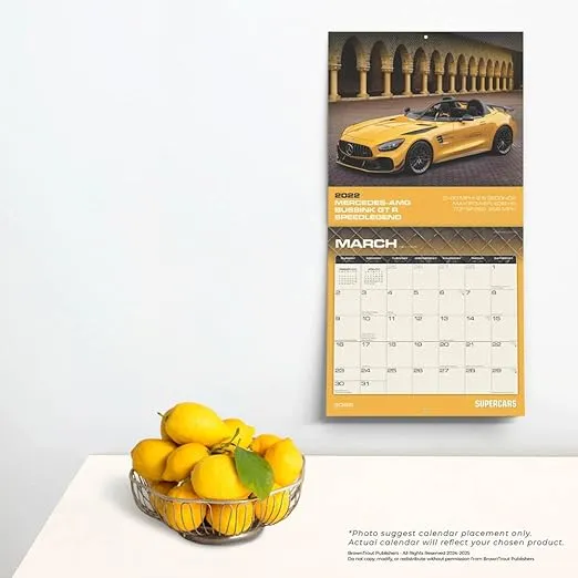 Supercars | 2025 12 x 24 Inch Monthly Square Wall Calendar | Plastic-Free | Motor Club | Automobiles Luxury Prestige Hypercars