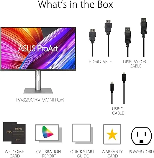 ASUS ProArt Display 32” (31.5" viewable) Professional Monitor (PA329CRV) - IPS, 4K UHD (3840 x 2160), 98% DCI-P3, Color Accuracy ΔE < 2, Calman Verified, USB-C PD 96W, Daisy-Chain, VESA DisplayHDR400