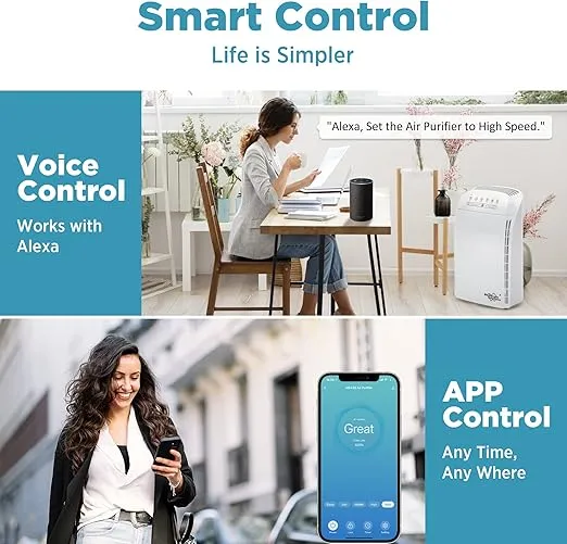 MSA3S Smart Air Purifier for Bedroom, Membrane Solutions Alexa Air Purifiers for Home Large Room With AQI, Auto Mode & H13 HEPA Filter, Pet Air Purifiers Remove 99.97% Allergen Dust Odor Smoke Pollen