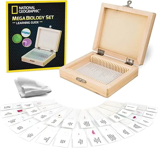 National Geographic Mega Biology Set - Professional Grade Specimens, 25 Prepared Microscope Slides, Detailed Learning Guide and Storage Box