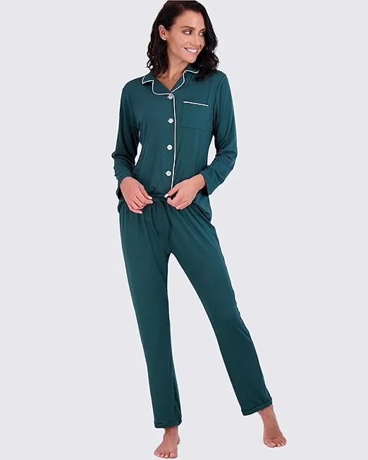 Real Essentials 4 Piece: Womens Long & Short Sleeve Button Down Pajama Set - Ultra Soft (Available In Plus Size)