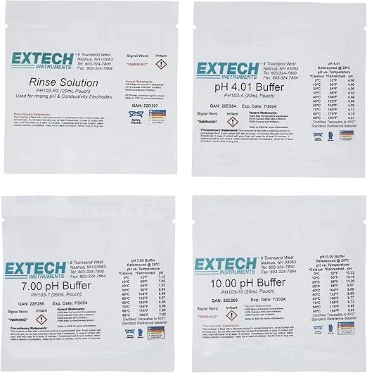 Extech PH103 Tripak Buffer Pouches 4, 7 and 10 pH with Rinse Solution Kit
