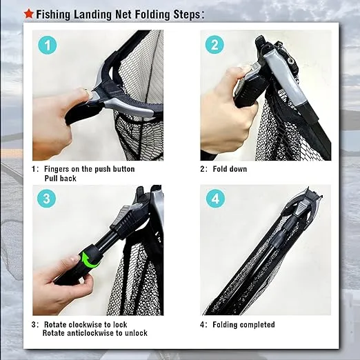 Fiblink Folding Aluminum Fishing Landing Net Fish Net with Extending Telescoping Pole Handle
