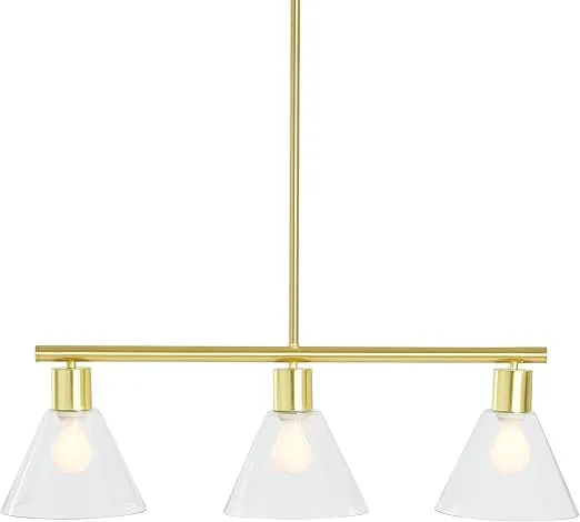 Creative Co-Op Gold Brass 3-Light Lamp with Clear Glass Shades Pendant