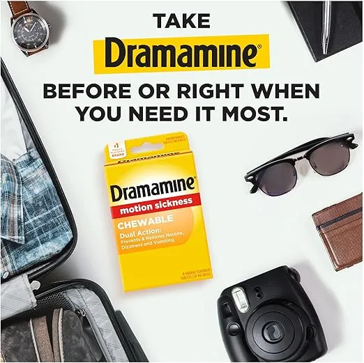 Dramamine Chewable, Motion Sickness Relief, Orange Flavor, 4 Count