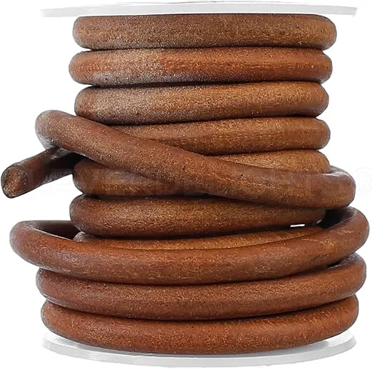 CleverDelights 6mm Brown Leather Cord - 10 Feet - 1/4" Round Genuine Leather Cord