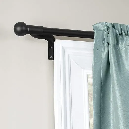Zenna Home Easy Install Smart Rods Café Window Curtain Rod, No Measuring Needed for Perfect Leveling, Adjustable 48" to 120" for Wider Windows, Includes Decorative Round Finials, Black