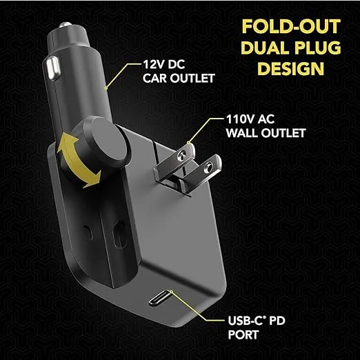 Scosche HCPDC20 PowerVolt 20W 2-in-1 Fast Travel Charging Station, Foldable Home Plug & Car Charger Adapter for iPhone 14/13/12/11, iPad, Samsung Galaxy S22/S21, USB-C Devices, AirPods & More