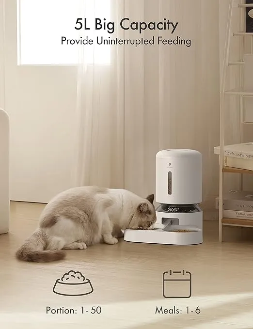 PETLIBRO Automatic Cat Food Dispenser for Two Cats 5L Auto Cat Feeder Dry Food Dispenser with Splitter & 2 Stainless Bowls, 10s Meal Call and Timer Setting 50 Portions 6 Meals Per Day for Cat and Dog