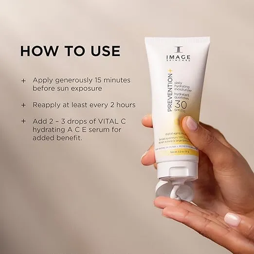 IMAGE Skincare, PREVENTION+ Daily Hydrating Moisturizer SPF 30, Zinc Oxide Face Sunscreen Lotion with Sheer Finish, Amazon Exclusive, 3.2 oz