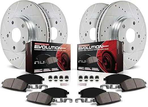 Power Stop K2385 Front and Rear Brake Kit with Drilled Slotted Brake Rotors and Z23 Evolution Ceramic Brake Pads For 2006 2007 2008 Honda Civic EX | 2009 2010 2011 Honda Civic EX, EX-L