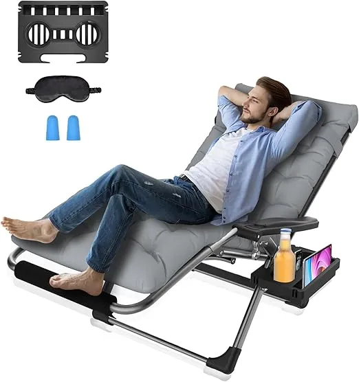 Suteck Oversized Zero Gravity Chair, XXL 33in Anti Gravity Lounge Chair w/Removable Cushion, Reclining Patio Chairs with Upgraded Lock, Pillow and Footrest, Folding Patio Recliner for Indoor Outdoor