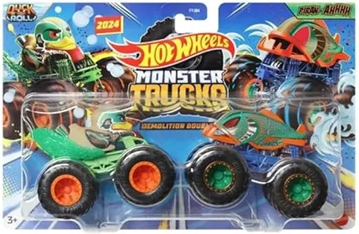 Hot Wheels Monster Trucks Demolition Doubles New for 2024 Duck N' Roll vs Piran-Ahhhh