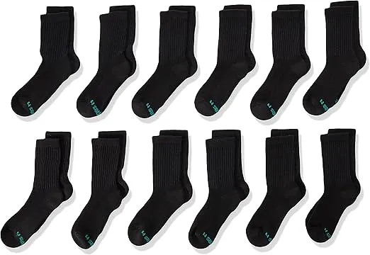 Hanes Boys' Socks, Double Tough Cushioned Crew Socks, 12-pair Packs