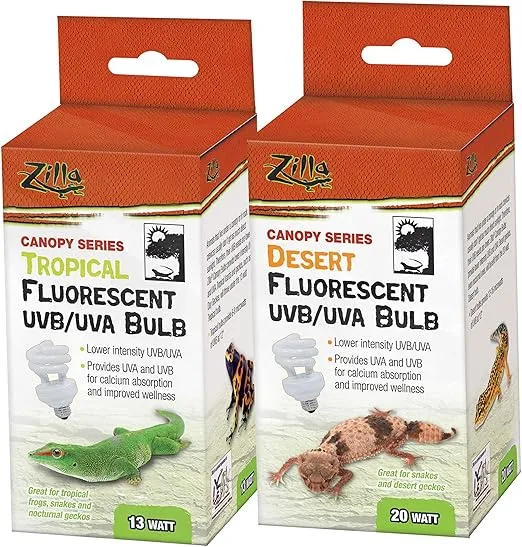 Zilla Canopy Series Fluorescent UVB/UVA Bulbs Desert 20 W, 3.875 IN, White