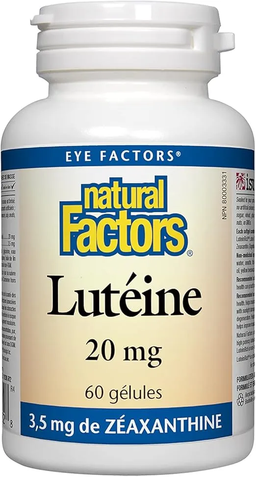 Natural Factors - Lutein 20mg, Natural Antioxidant to Support Eye Health, 60 Soft Gels