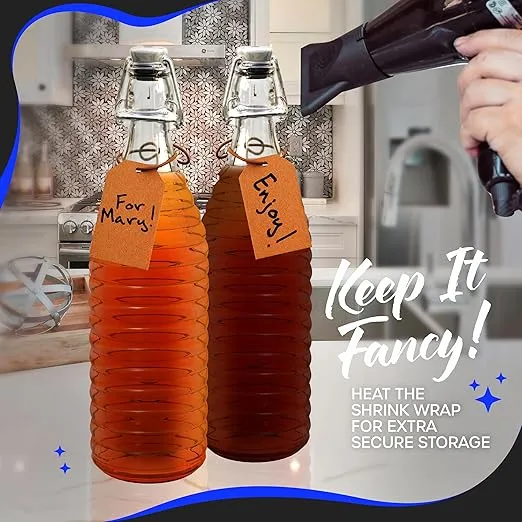 Nevlers 6PK 33oz Ringed Swing Top Glass Bottles with Lids | Clear Glass Bottles with Airtight Lid for Use as Kombucha Bottles, Mead Bottles or Beer Bottles for Home Brewing | Glass Flip Top Bottles