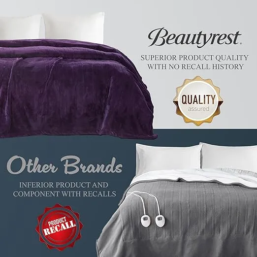 Beautyrest Heated Electric Blanket for Cold Weather, Fast Heating Heated Blanket, Auto Shut Off, Virtually Zero EMF, Multi Heat Setting, UL Certified, Purple Throw (60 inx70 in)