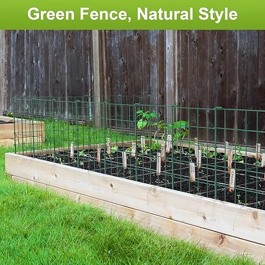 OUSHENG 20ft Green Garden Fence for Dog, Easy Assembly Decorative Fencing Rustproof Metal Wire Panel Border for Outside, Small Animal Barrier for Yard Outdoor, Grids