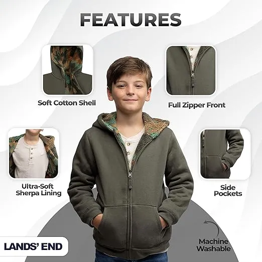 Lands' End Kids Ultra Soft Sherpa Full Zip Hoodie Sweatshirt (XS-L)