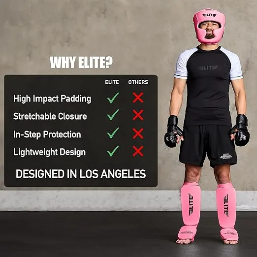 Muay Thai MMA Kickboxing shin Guards, Elite Sports Instep Guard Sparring Protective Leg shin Kick Pads for Adults, Kids, Youth