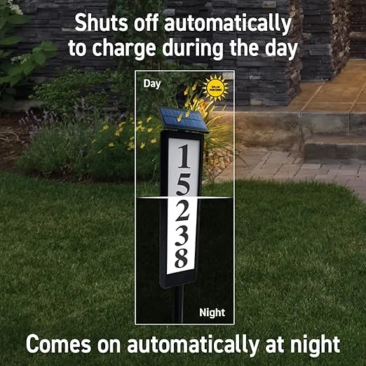 Sensor Brite Solar Powered Address Light, 360-Degree LED House Number Sign, Automatic & Adjustable Solar Address Sign, Includes 40 Numbers 4 X (0 to 9) & 26 Letters (A to Z)