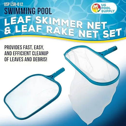 U.S. Pool Supply Professional Swimming Pool Leaf Skimmer Net and Leaf Rake Net Set - Cleans Out Debris Fast, Pool Maintenance - Clean Pool Liners, Spas, Ponds and Kids Inflatable Pool