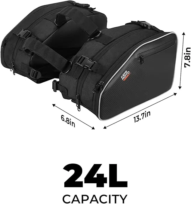 KEMIMOTO Motorcycle Saddlebags, 24L Large Capacity Storage Saddlebags with Rain Covers for Motorcycle Dirt Bike Dual Sport Motorcross Motorbike Racing Mountain Off-Road, Motorcycle Accessories
