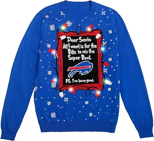 FOCO NFL Mens NFL Team Logo Light Up Dear Santa Holiday Ugly Sweater