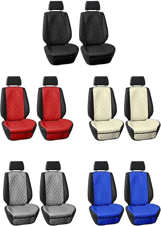 FH Group Car Seat Cushion Faux Leather Automotive Seat Cushions - Universal Fit, Car Seat Cushion With Front Pockets, Airbag Compatible Car Seat Cushions for SUV, Sedan, Van Front Set Beige