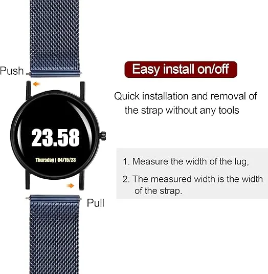 HARFINGTON Stainless Steel Mesh Watch Band Quick Release Metal Watch Strap Adjustable Fold Clasp Replacement Bands