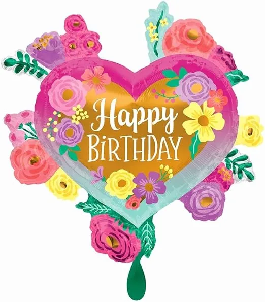 Anagram 27" Happy Birthday Painted Flowers Foil Balloon, Multicolor