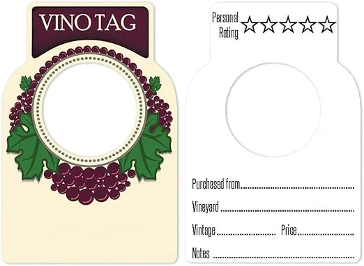 Two Sided Wine Bottle Tags - Large Paper Wine Tags for Your Wine Storage Cellar That Hang on The Glass Neck in Your Hutch, Rack Barrel Crate or Cube Great Gift for Any Enthusiast (100 pcs)