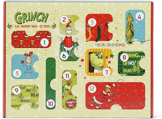 How the Grinch Stole Christmas Cat Advent Box with 12 Surprise Toys and Accessories Cat Stocking Stuffers, Cat Christmas Gifts, Christmas Gifts for Cats