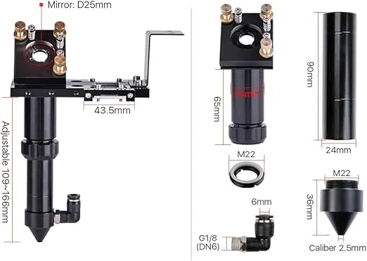 Cloudray C Series CO2 Laser Head Set for Focusing Lens D18 FL38.1& D20 FL50.8/63.5/101.6mm Mirror 25mm for Laser Engraving Cutting Machine