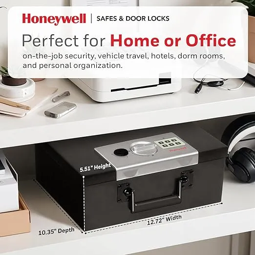 Honeywell Safes & Door Locks - Hideable Small Safe Box - Fire Resistant Document Safety Box for Home - Steel Security Digital Code Lock for Personal Items, Jewelry, Money Safe - 0.27-CU - Black - 6108