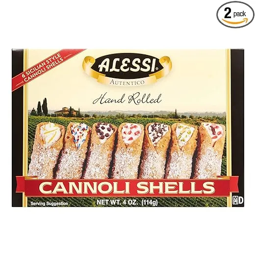 ALESSI CANNOLI 2-Pack of Large Sicilian Style Hand Rolled Shells Imported from Italy 4oz