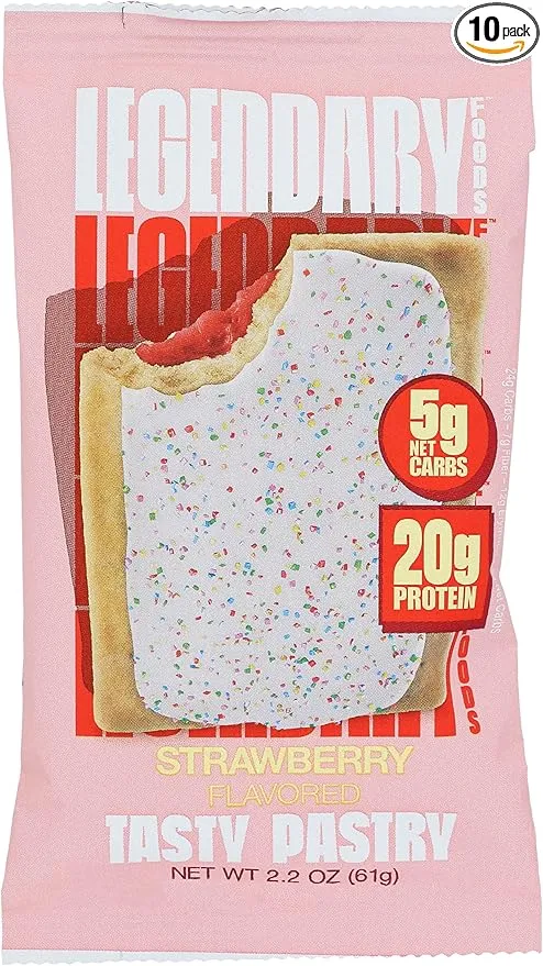 Legendary Foods Strawberry Flavored Tasty Pastry, No Sugar Added, 2.2 Ounce (Pack of 10)