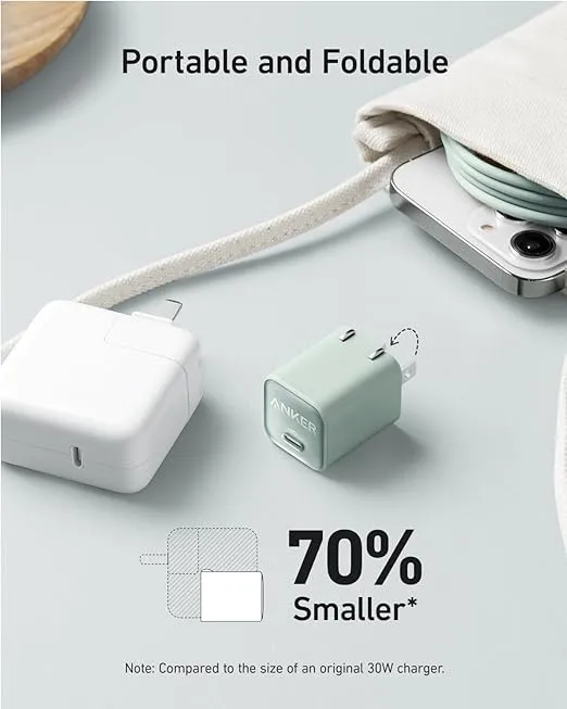 Anker Nano Charger, USB C GaN Charger 30W, PIQ 3.0 Foldable PPS Fast Charger for iPhone 16 / 15 and more series, Galaxy, iPad, Compatible with MagSafe