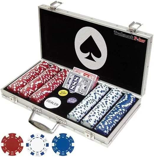 Poker Chip Set - 11.5g Poker Set with Cards, Buttons, Carrying Case, and 300 Poker Chips for Texas Hold'em and Blackjack Games by Trademark Poker