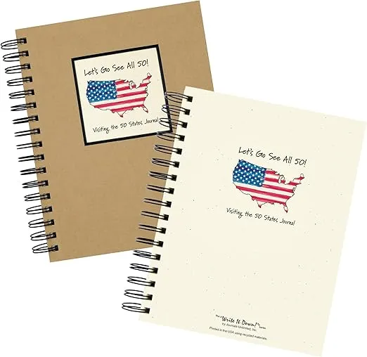 Write it Down series by Journals Unlimited, Guided Journal, Let's Go See All 50! Visiting the 50 States Journal, Full-size 7.5"x 9", Kraft Hard Cover, Made in USA