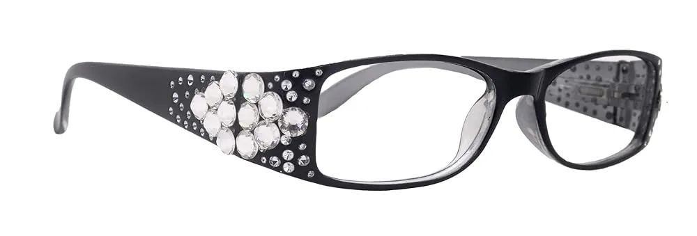 Merkel, The Diamond Crystal Shape, Bling Women Reading Glasses, Adorned with Clear Genuine European Crystals Black Frame. NY Fifth Avenue.