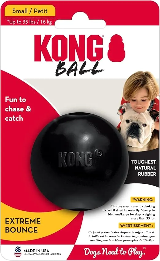 KONG Extreme Ball with Hole - Dog Fetch Toy - Durable Dog Ball Toy for Training, Interactive Playtime & More - Natural Extreme Rubber Ball for Dogs - Black - for Small Dogs