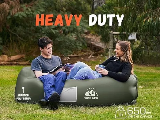 WEKAPO Inflatable Couch Air Lounger Chair - Camping & Beach Accessories, Portable Blow up Sofa for Hiking, Lawn, Indoor/Outdoor Movies & Music Festivals. Lightweight and Easy to Set Up Air Hammock