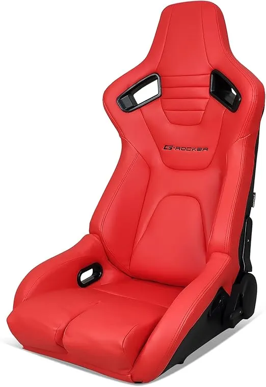 IKON MOTORSPORTS, Universal Bucket Racing Seat Left Driver Side with Dual Slider, Red PU Leather Reclinable