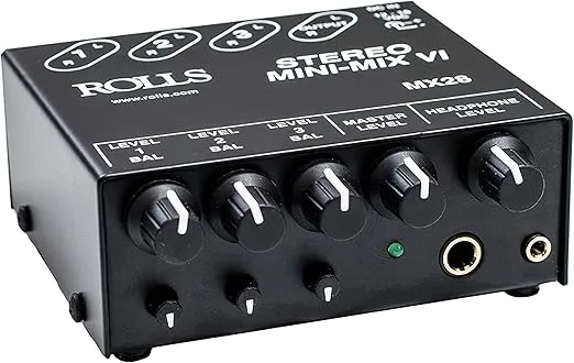 Rolls MX28 MINI-MIX VI Three-Channel True Stereo Line Mixer,Black