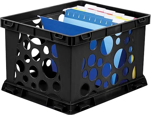 Storex Premium File Crate with Handles – Letter and Legal Document and Folder Storage, Black 3-Pack (61546U03C)