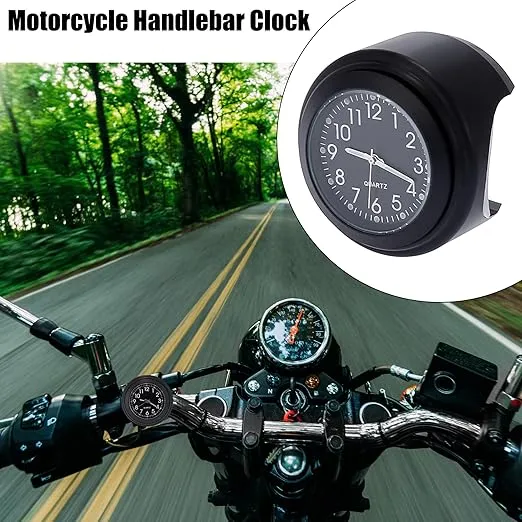 F FIERCE CYCLE 22-25mm 7/8" to 1" Motorcycle Handlebar Mount Watch Dial Clock Set with Anti-Skid Pad Wrench Universal Waterproof Black