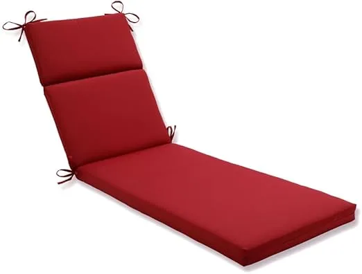 Pillow Perfect Pompeii Solid Indoor/Outdoor Patio Chaise Lounge Cushion Plush Fiber Fill, Weather and Fade Resistant, 72.5" x 21", Red